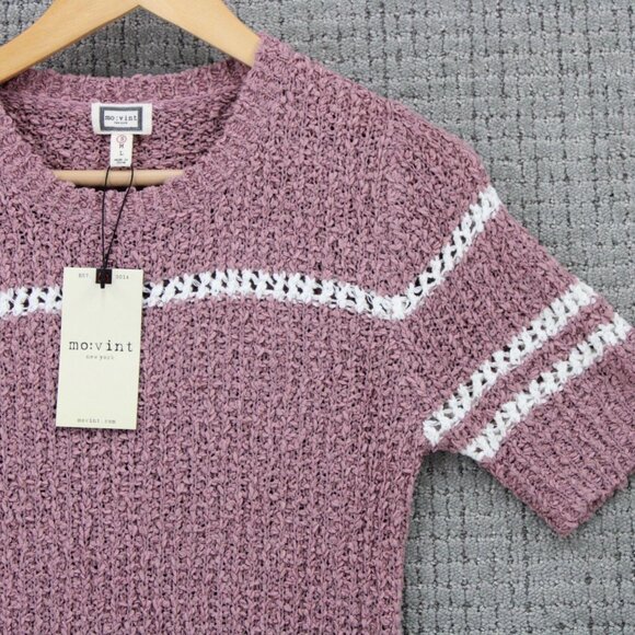 Mo:vint New York Shirt Top Womens Small S Gray Knit Short Sleeve Crewneck NWT - Picture 2 of 9